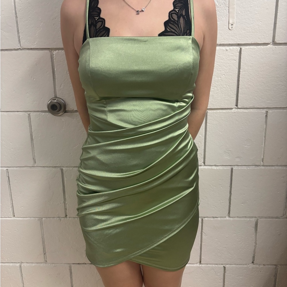 Windsor Satin Mini Dress in Green